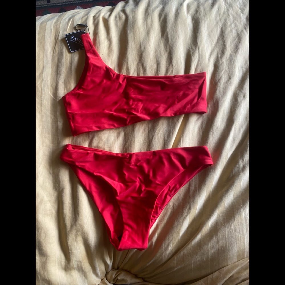 Red Asymmetric one shoulder bikini